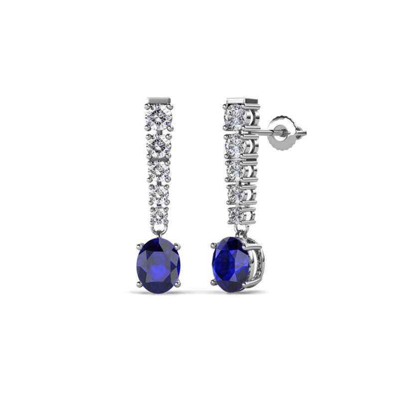 Zera Oval Shape 6x4 mm Blue Sapphire and Diamond Journey Dangling Earrings 