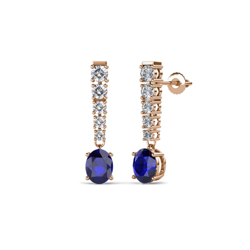 Zera Oval Shape 6x4 mm Blue Sapphire and Diamond Journey Dangling Earrings 