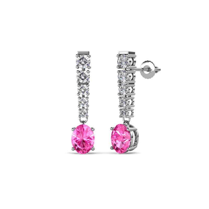 Zera Oval Shape 6x4 mm Pink Sapphire and Diamond Journey Dangling Earrings 