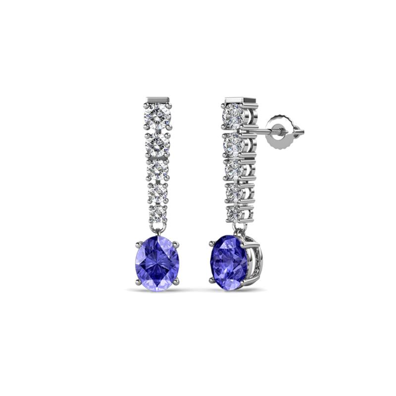 Zera Oval Shape 6x4 mm Tanzanite and Diamond Journey Dangling Earrings 