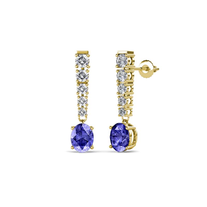 Zera Oval Shape 6x4 mm Tanzanite and Diamond Journey Dangling Earrings 