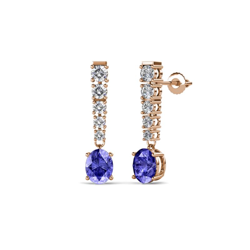 Zera Oval Shape 6x4 mm Tanzanite and Diamond Journey Dangling Earrings 