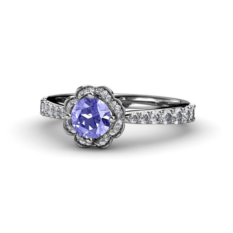 Florus Tanzanite and Diamond Halo Engagement Ring  