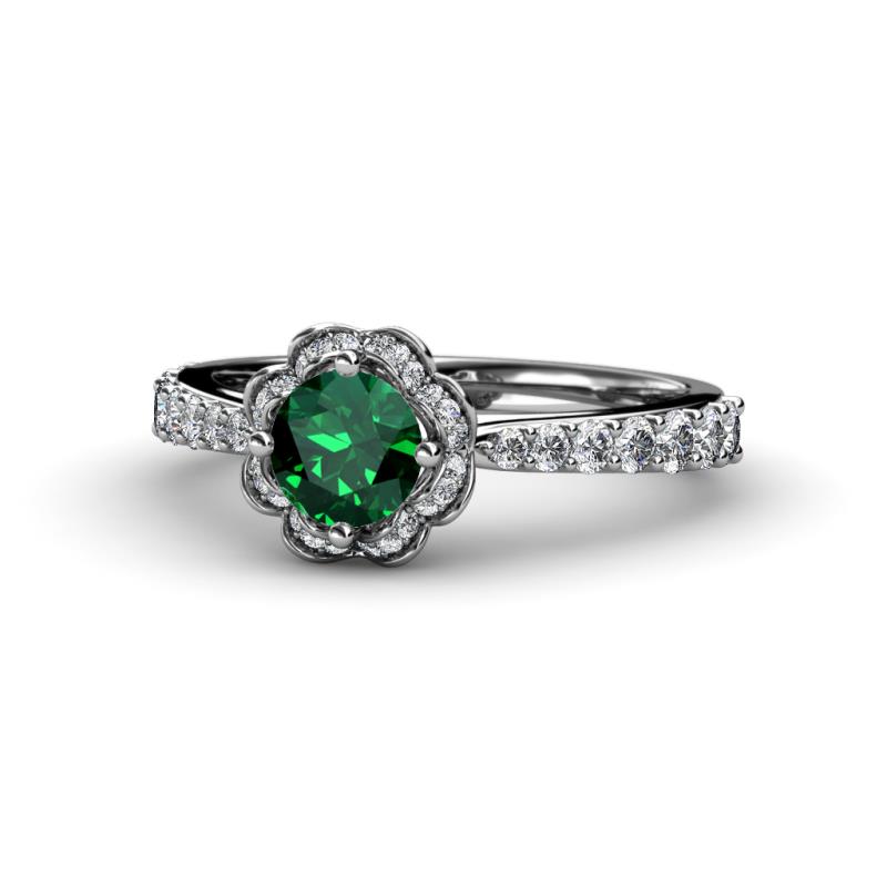 Florus Emerald and Diamond Halo Engagement Ring  