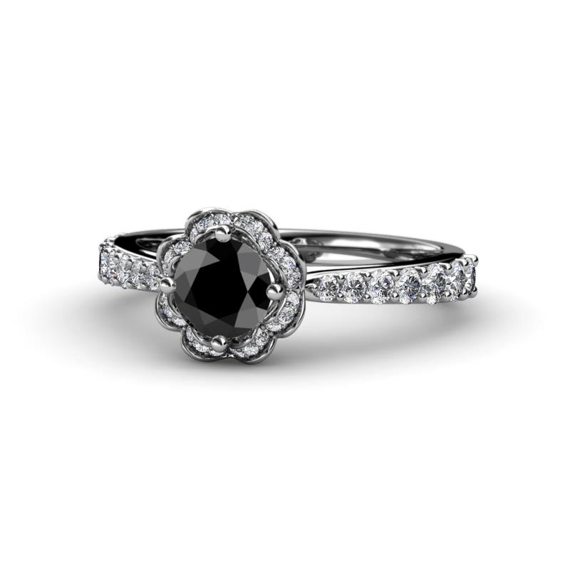 Florus Black and White Diamond Halo Engagement Ring  