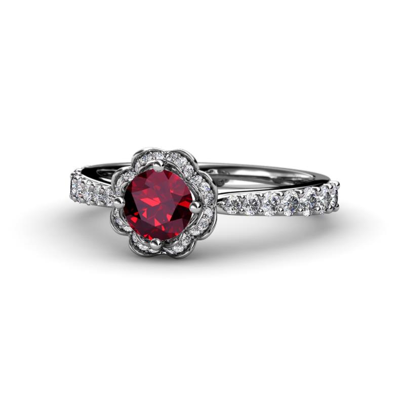 Florus Ruby and Diamond Halo Engagement Ring  