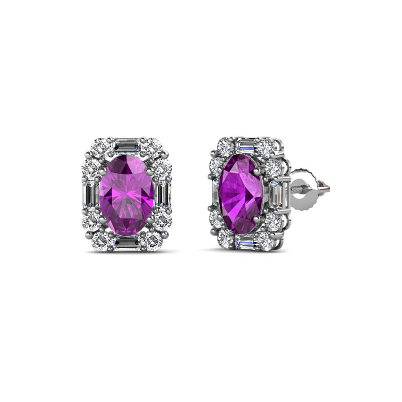 Abia Amethyst and Diamond Halo Stud Earrings 
