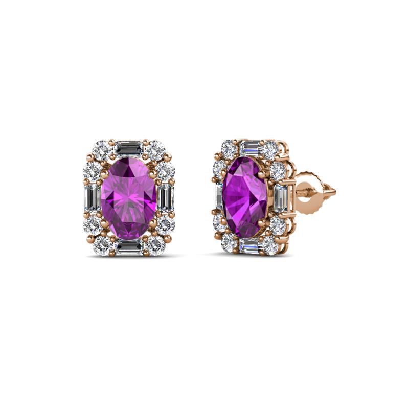 Abia Amethyst and Diamond Halo Stud Earrings 