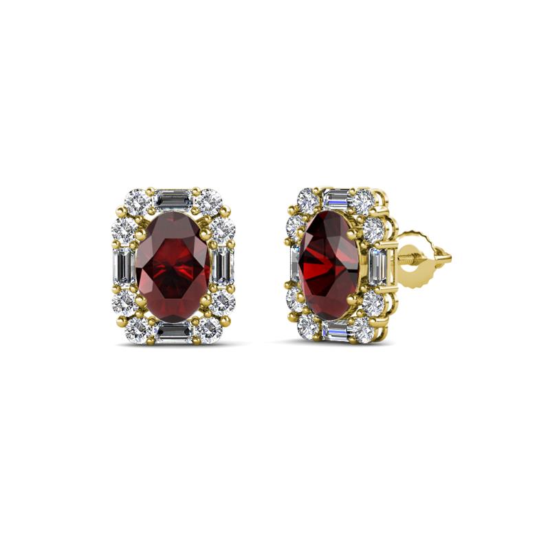 Abia Red Garnet and Diamond Halo Stud Earrings 