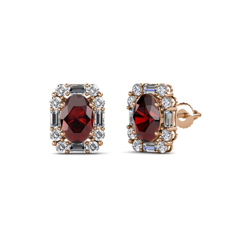 Abia Red Garnet and Diamond Halo Stud Earrings 