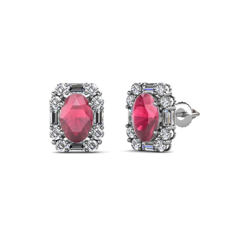 Abia Rhodolite Garnet and Diamond Halo Stud Earrings 
