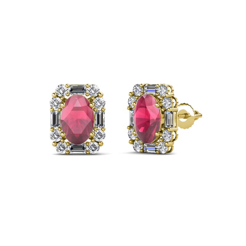 Abia Rhodolite Garnet and Diamond Halo Stud Earrings 