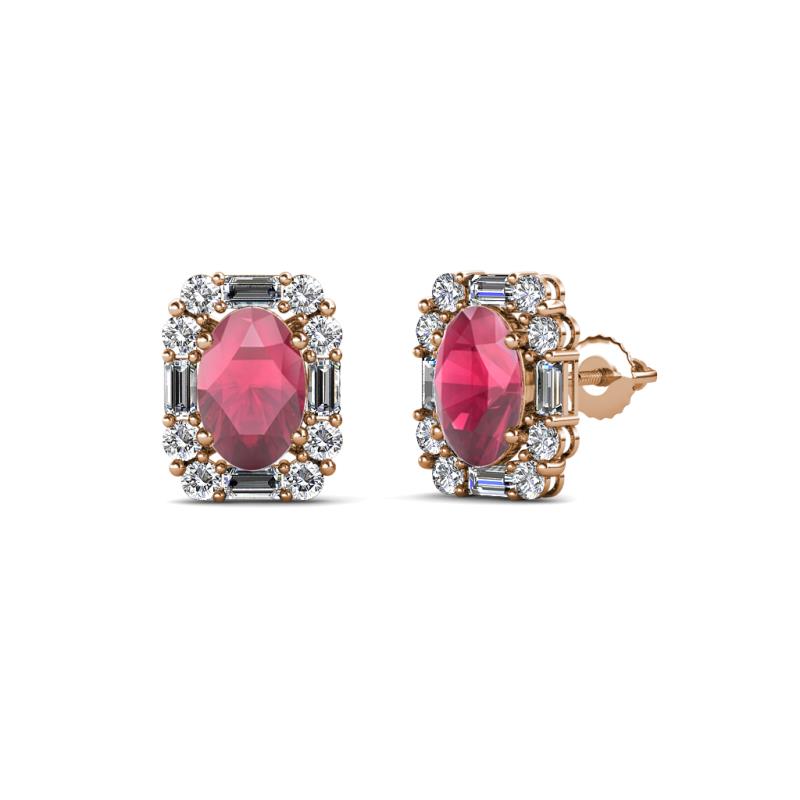 Abia Rhodolite Garnet and Diamond Halo Stud Earrings 