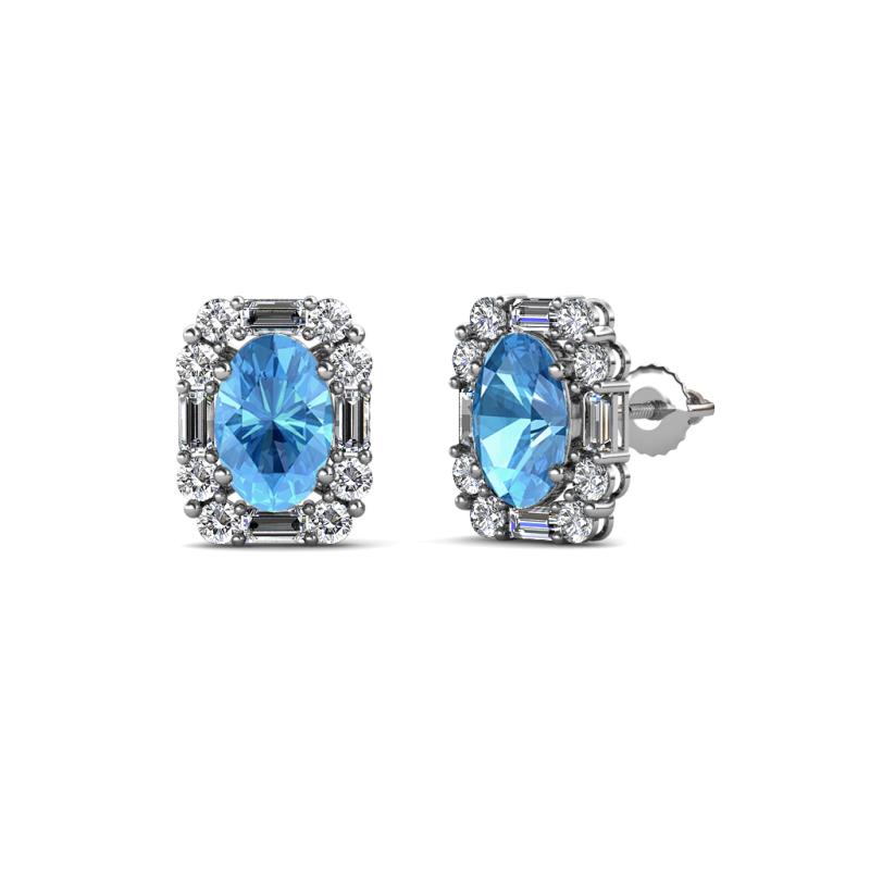 Abia Blue Topaz and Diamond Halo Stud Earrings 