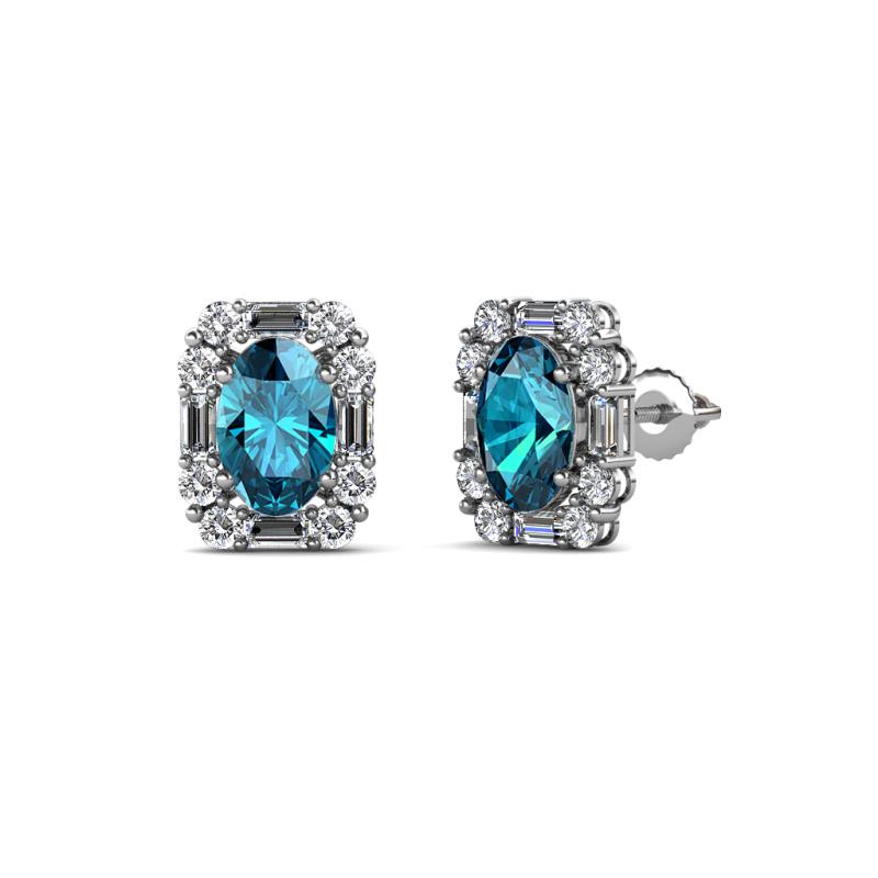 Abia London Blue Topaz and Diamond Halo Stud Earrings 