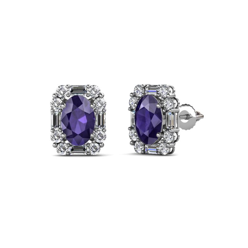 Abia Iolite and Diamond Halo Stud Earrings 