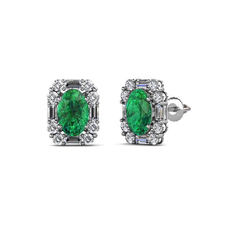 Abia Emerald and Diamond Halo Stud Earrings 