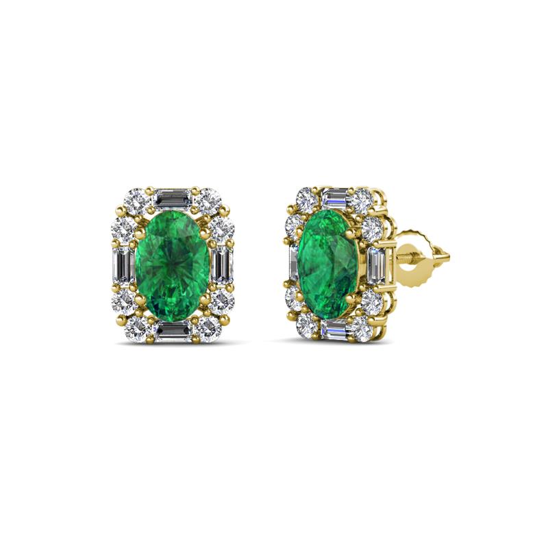 Abia Emerald and Diamond Halo Stud Earrings 