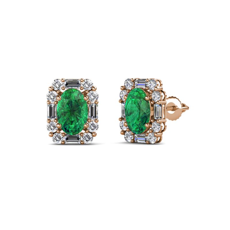 Abia Emerald and Diamond Halo Stud Earrings 