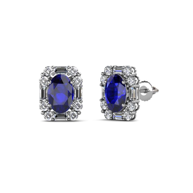 Abia Blue Sapphire and Diamond Halo Stud Earrings 