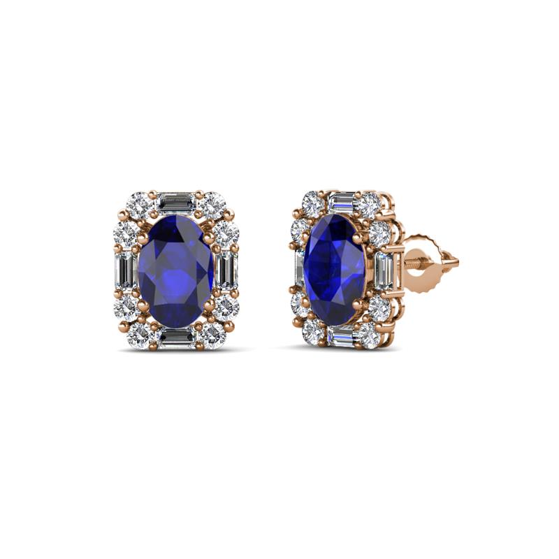 Abia Blue Sapphire and Diamond Halo Stud Earrings 