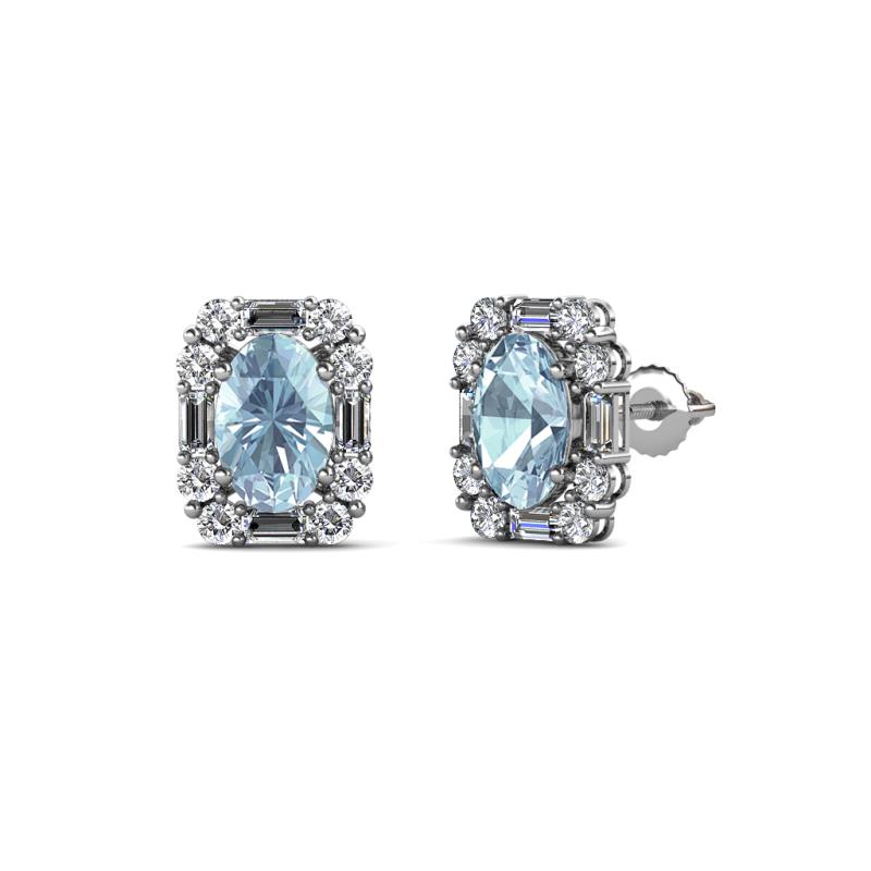 Abia Aquamarine and Diamond Halo Stud Earrings 