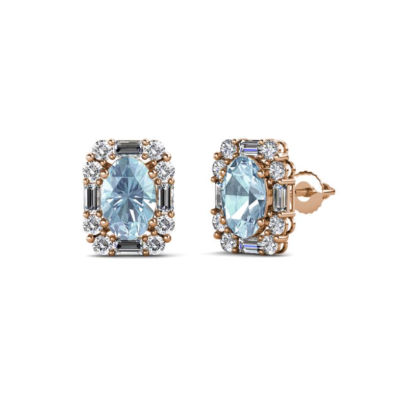 Abia Aquamarine and Diamond Halo Stud Earrings 