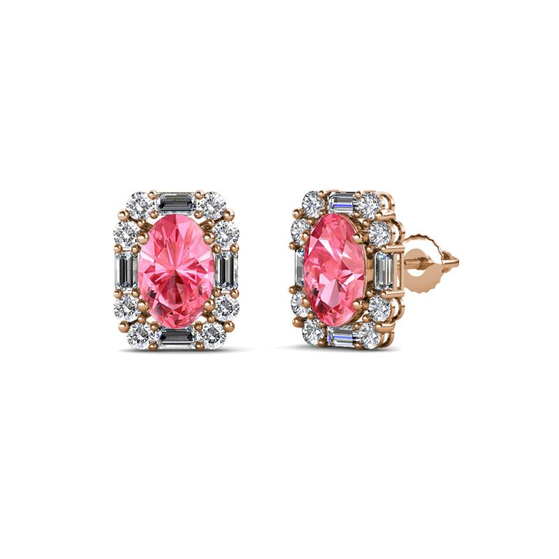 Abia Pink Tourmaline and Diamond Halo Stud Earrings 