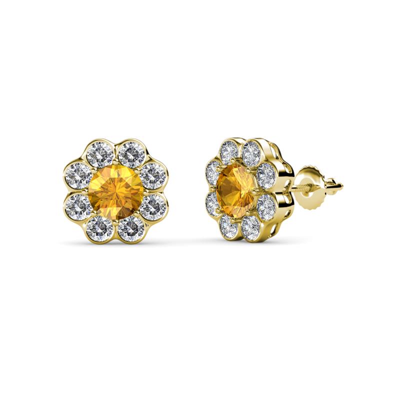 Fleur Citrine and Diamond Floral Halo Stud Earrings 