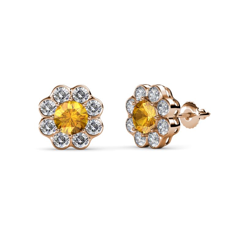 Fleur Citrine and Diamond Floral Halo Stud Earrings 
