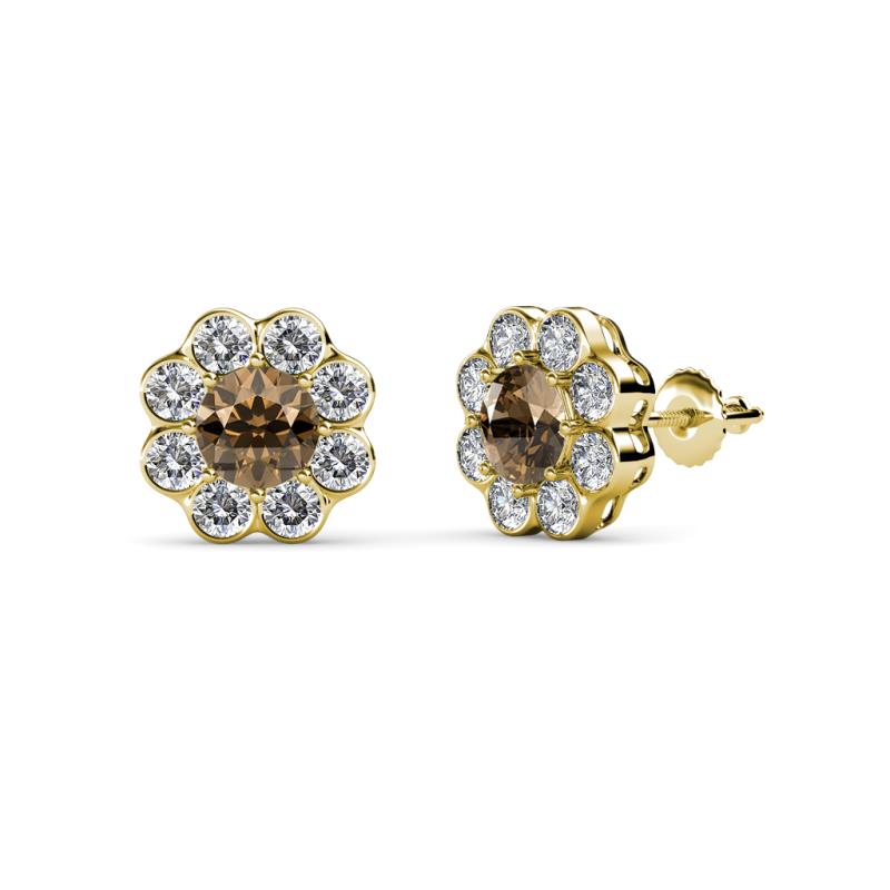 Fleur Smoky Quartz and Diamond Floral Halo Stud Earrings 