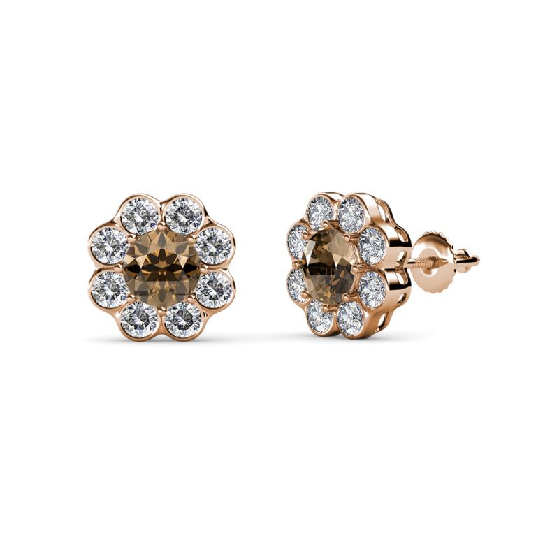 Fleur Smoky Quartz and Diamond Floral Halo Stud Earrings 