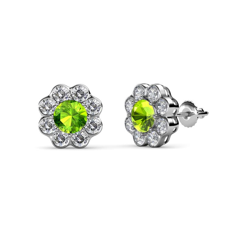 Fleur Peridot and Diamond Floral Halo Stud Earrings 