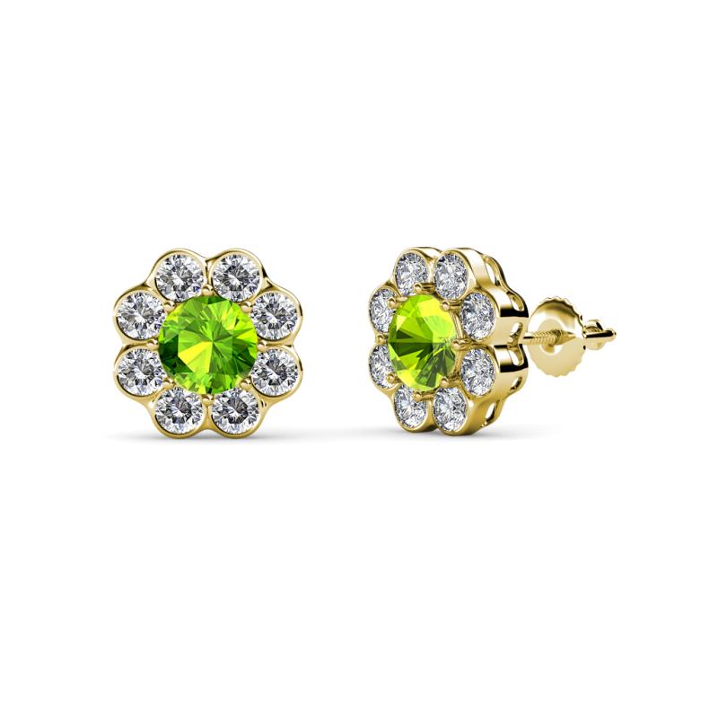 Fleur Peridot and Diamond Floral Halo Stud Earrings 