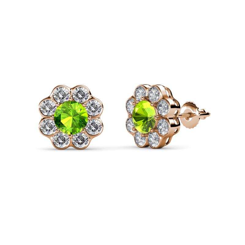 Fleur Peridot and Diamond Floral Halo Stud Earrings 