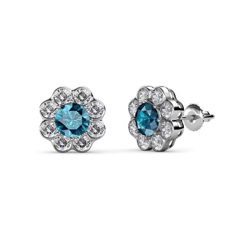 Fleur London Blue Topaz and Diamond Floral Halo Stud Earrings 