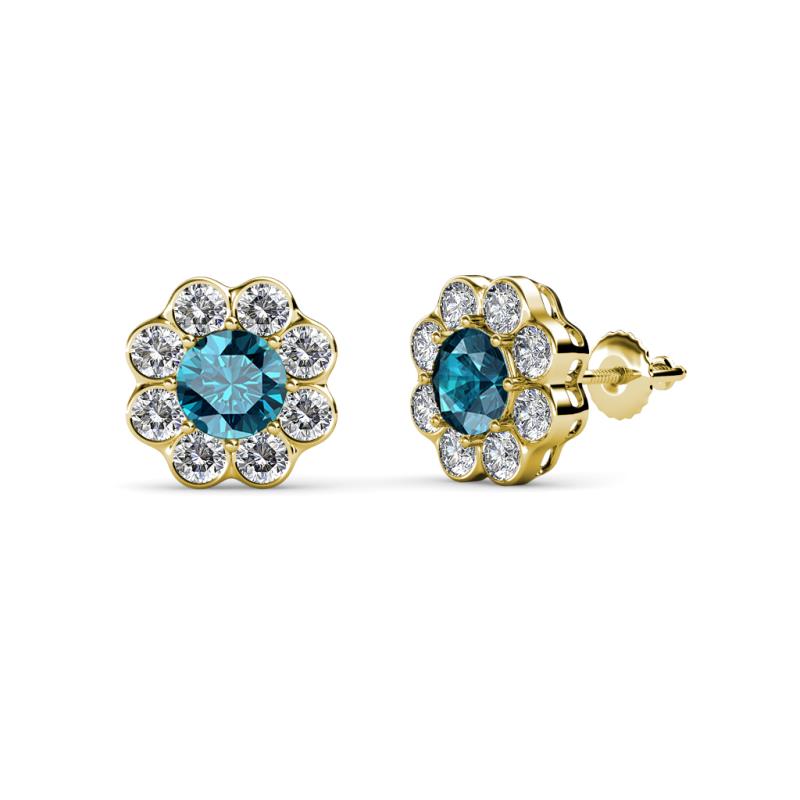 Fleur London Blue Topaz and Diamond Floral Halo Stud Earrings 