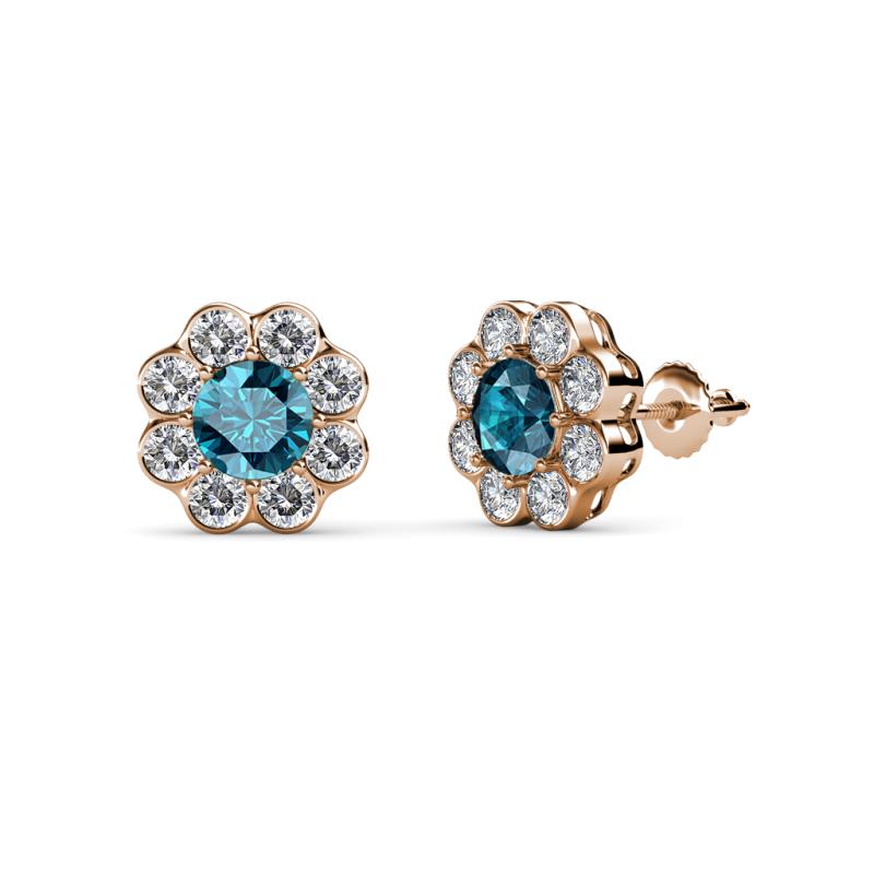 Fleur London Blue Topaz and Diamond Floral Halo Stud Earrings 