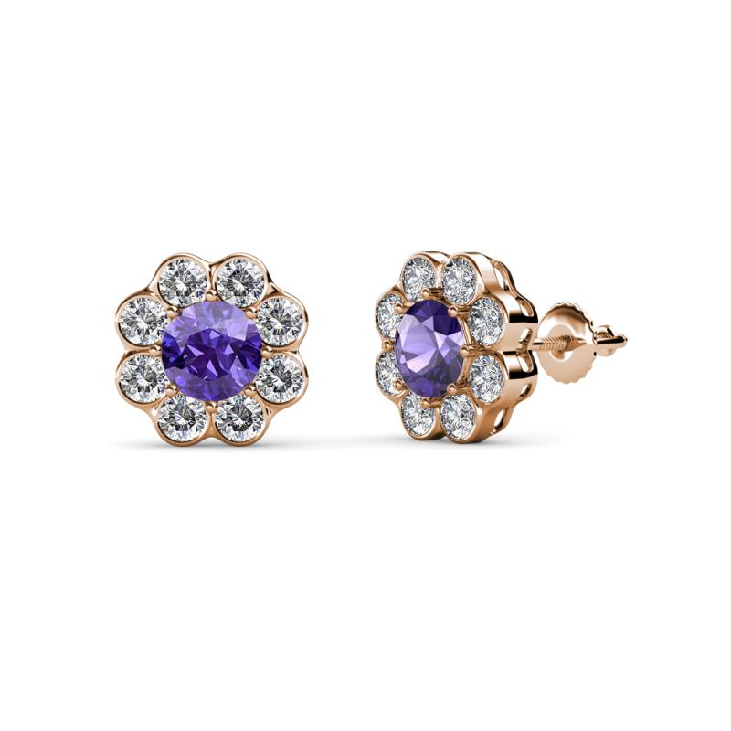 Fleur Iolite and Diamond Floral Halo Stud Earrings 