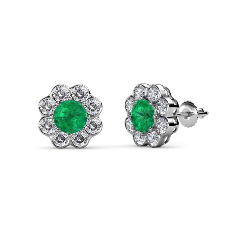 Fleur Emerald and Diamond Floral Halo Stud Earrings 