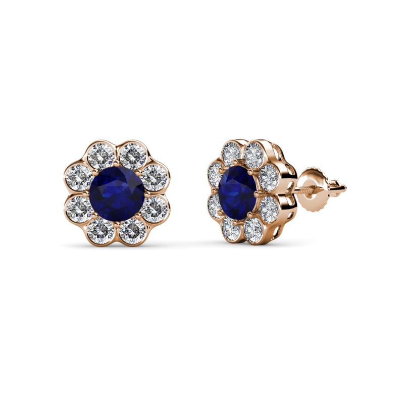 Fleur Blue Sapphire and Diamond Floral Halo Stud Earrings 