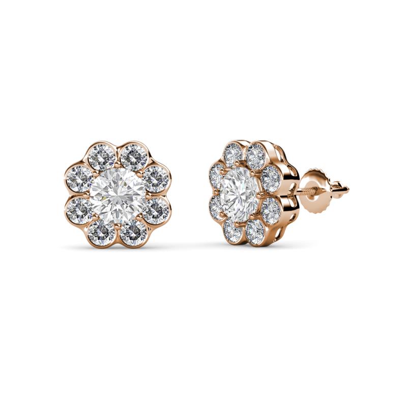 Fleur White Sapphire and Diamond Floral Halo Stud Earrings 
