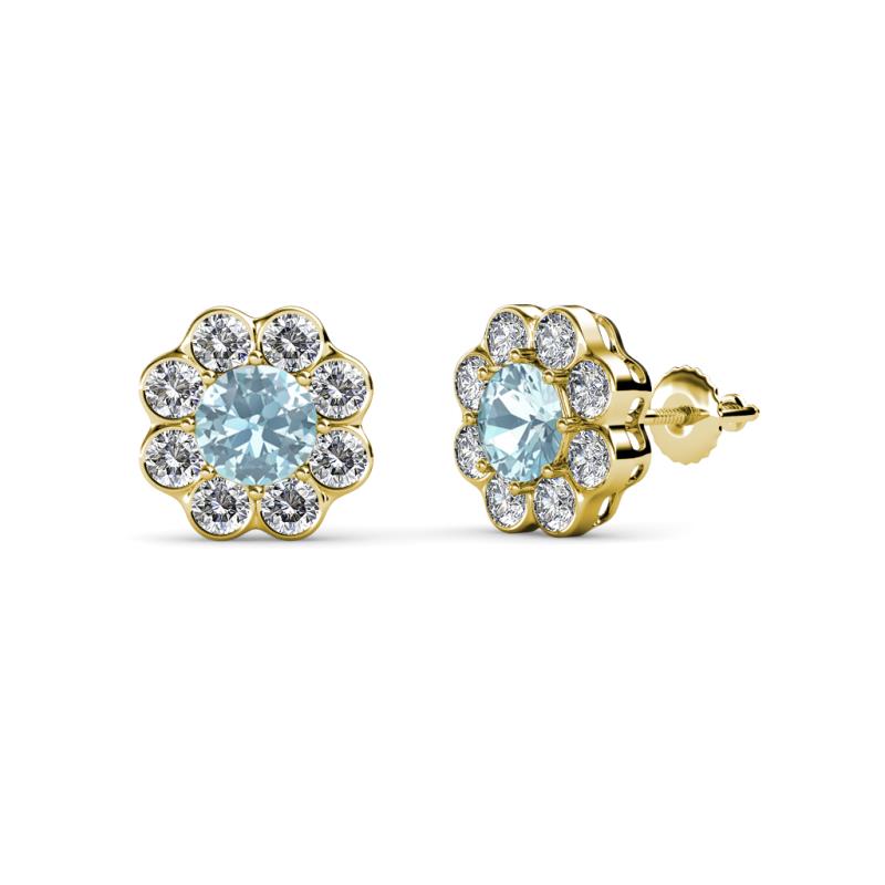 Fleur Aquamarine and Diamond Floral Halo Stud Earrings 