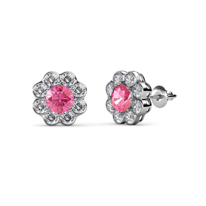 Fleur Pink Tourmaline and Diamond Floral Halo Stud Earrings 