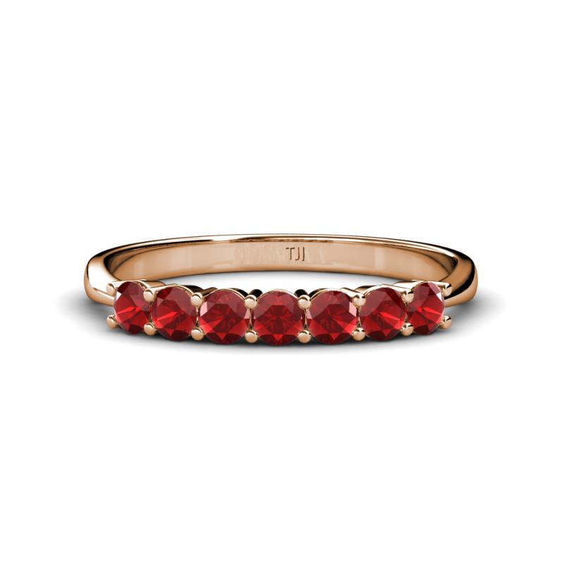 Reina 3.00 mm Red Garnet 7 Stone Wedding Band 