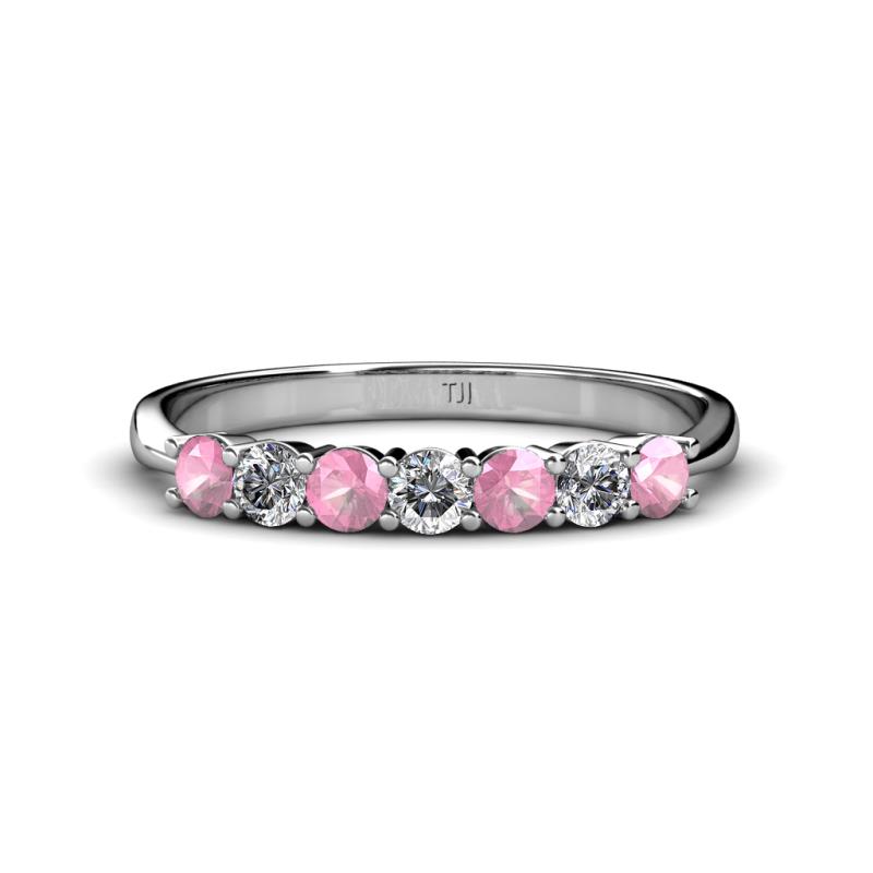 Reina 3.00 mm Pink Tourmaline and Diamond 7 Stone Wedding Band 