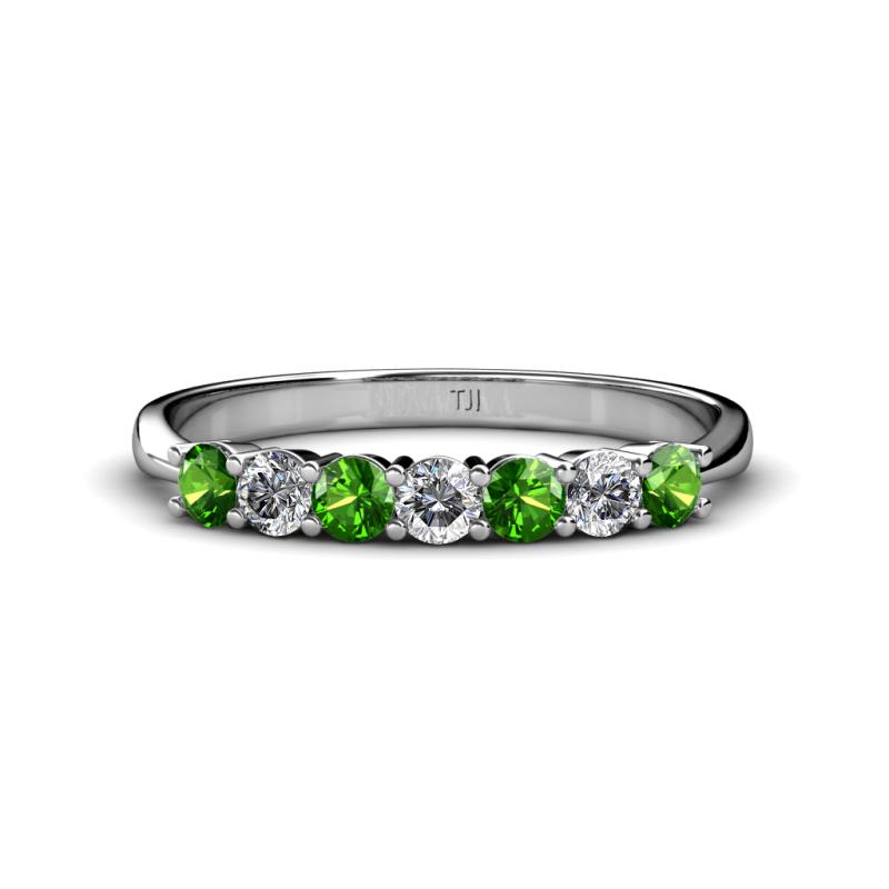 Reina 3.00 mm Green Garnet and Diamond 7 Stone Wedding Band 