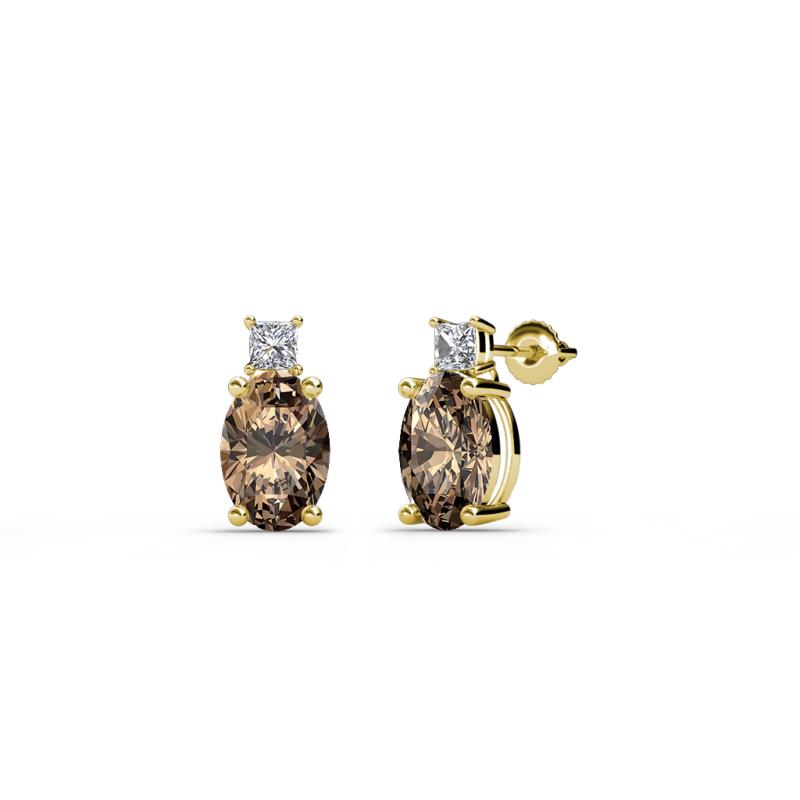 Ailey Smoky Quartz and Diamond Two Stone Stud Earrings 