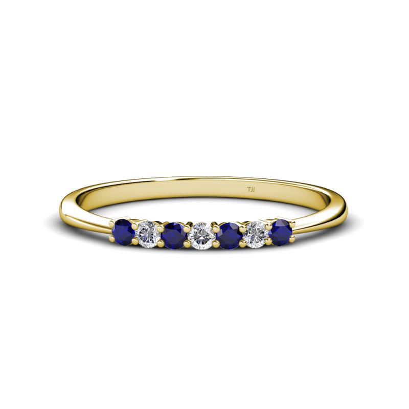 Reina 2.30 mm Blue Sapphire and Diamond 7 Stone Wedding Band 