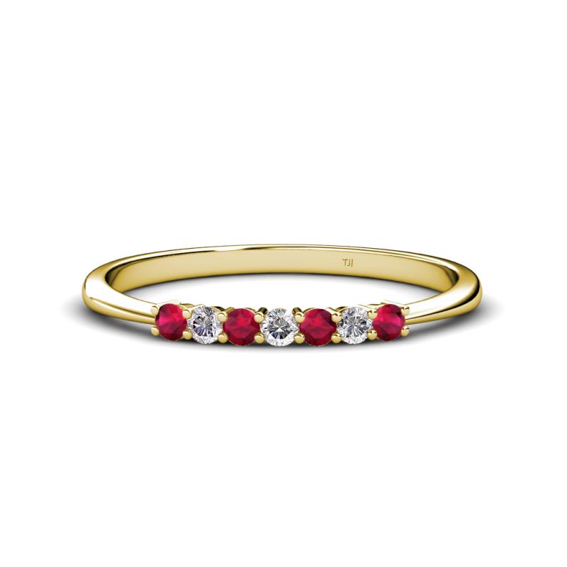 Reina 2.30 mm Ruby and Diamond 7 Stone Wedding Band 